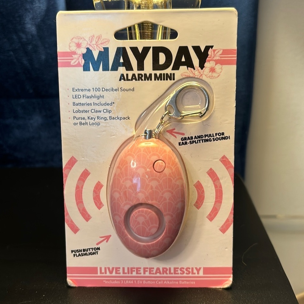 Self defense MAYDAY womens keychain Loud alarm in package. Womens safety.